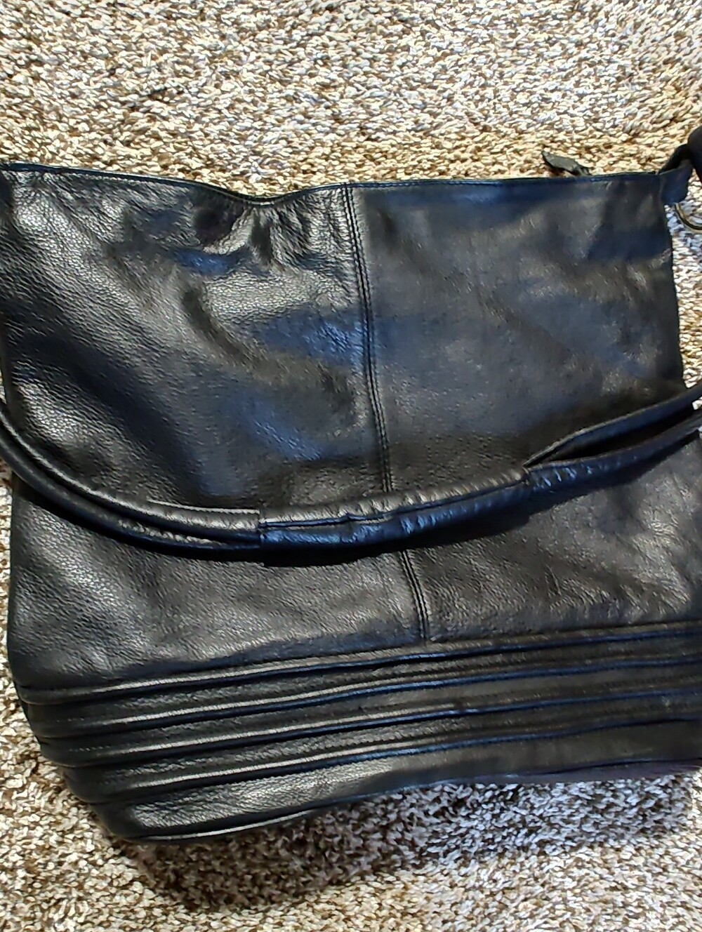 Textured Black Leather Shoulder Bag with Padded Strap